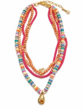 NWT TALBOTS GOLD TONE 3 STRAND MULTICOLOR LAYERED STATEMENT NECKLACE